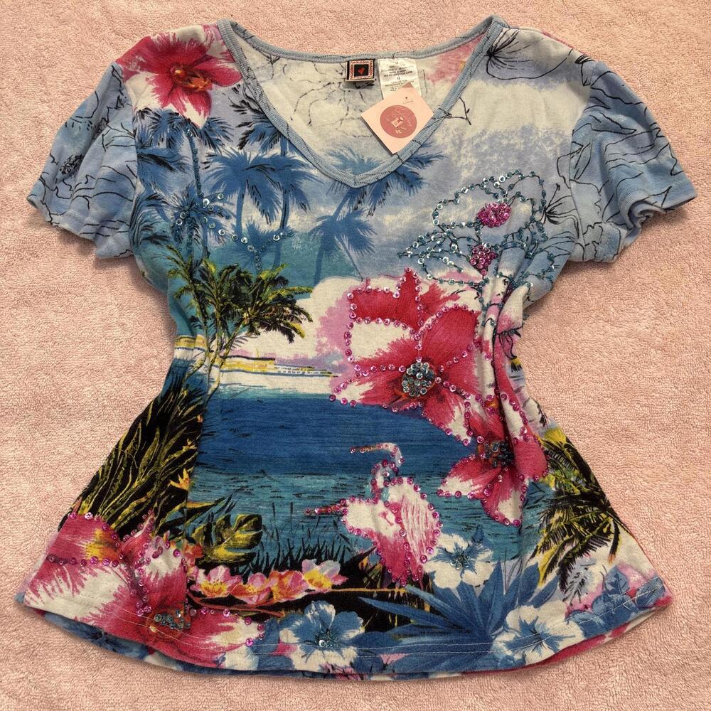 vintage beaded floral baby tee